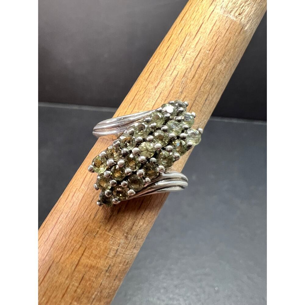 Vintage Sterling Silver Green Sapphire Cluster Ring Size 7